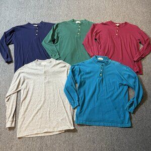 Vintage 80s Mens Large Lot of 5 Sears Roebuck & Co Henley Shirts Long Sleeve